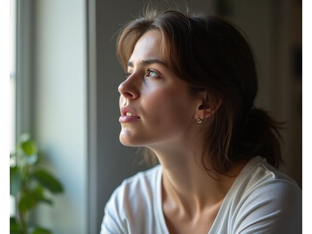 Someone taking a deep breath in a quick moment of relief, illustrating 5-minute practices.