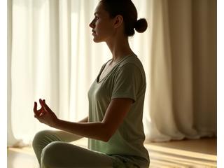 Calm woman practicing mindfulness, indicating hormonal balance