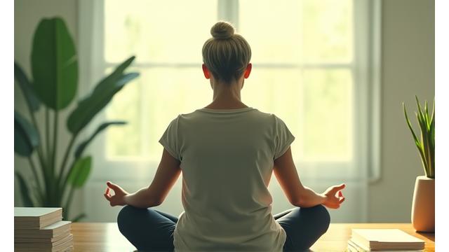 Person meditating in a calm, focused posture, representing mindfulness and stress reduction
